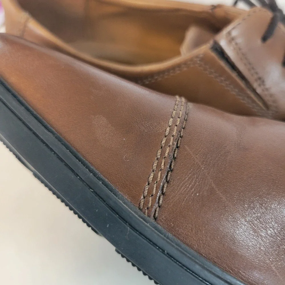 Clarks Collection Tilden Cap Brown Leather Oxford Mens Dress Shoes Size 9.5 M